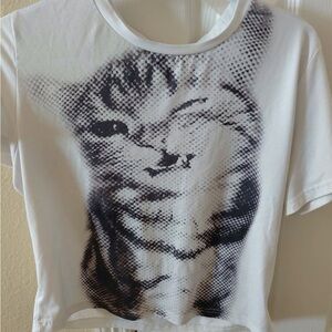 White Cat Graphic Tee for Cat Lovers - White/Black